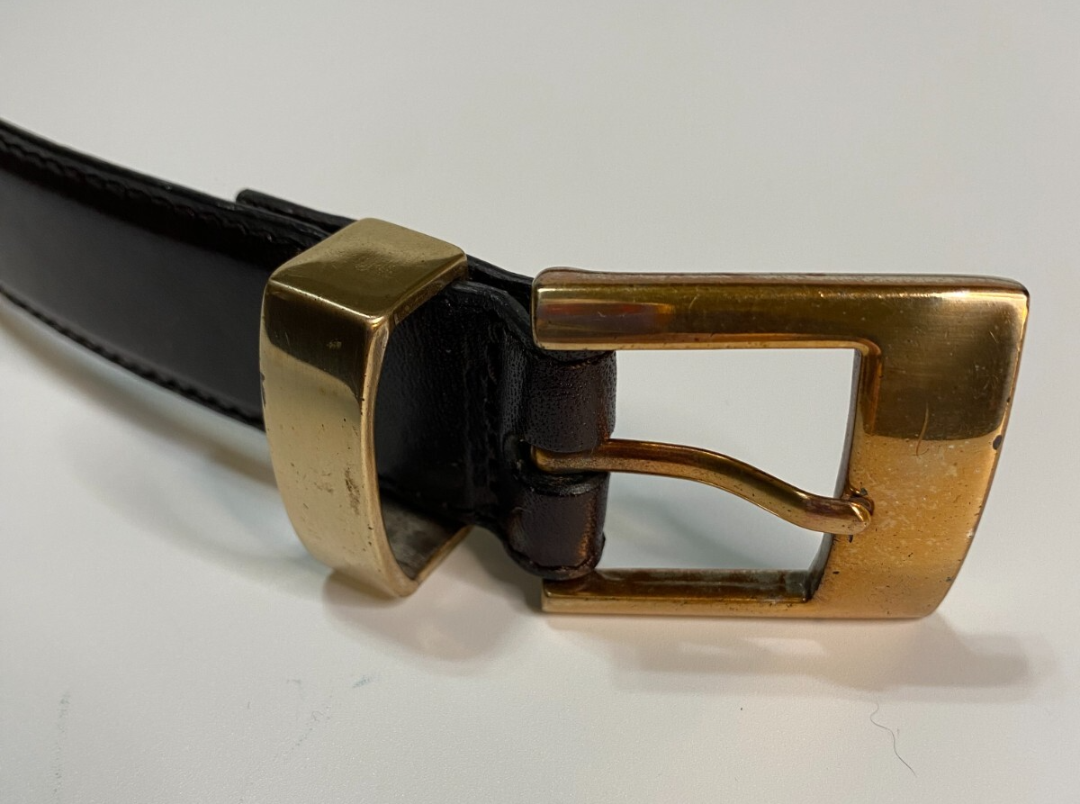 FOSSIL Dark BROWN LEATHER BELT Brass SQUARE Metal BUCKLE Small 25