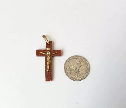 14K Yellow Gold Jesus Crucifix Red Cross Religious Pendant - PP2 - Picture 6 of 7