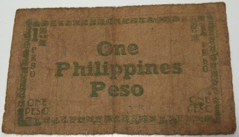 1944 PHILIPPINES  ONE PESO NOTE Serial #130261 worn but scarce Emergency money