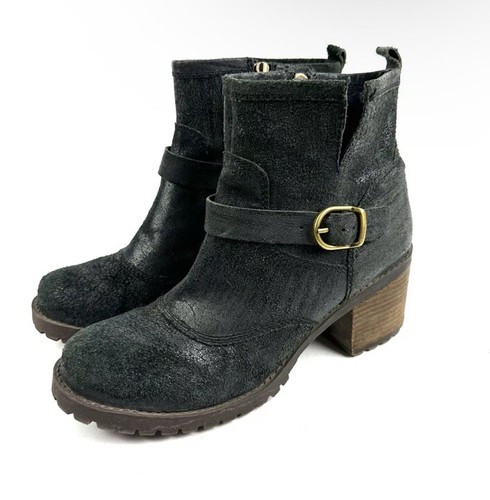 H👣 Lucky Brand Stiefeletten 11 Ninnah schwarz Leder abgenutzt Reißverschluss Damen - Bild 1 von 10