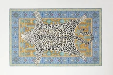 Octavia Leopard Blue & Gold Modern Hand-Tufted 100% Wool Area Rug Carpet