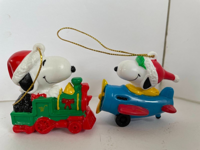 Snoopy on a Train and in a Plane Ornaments