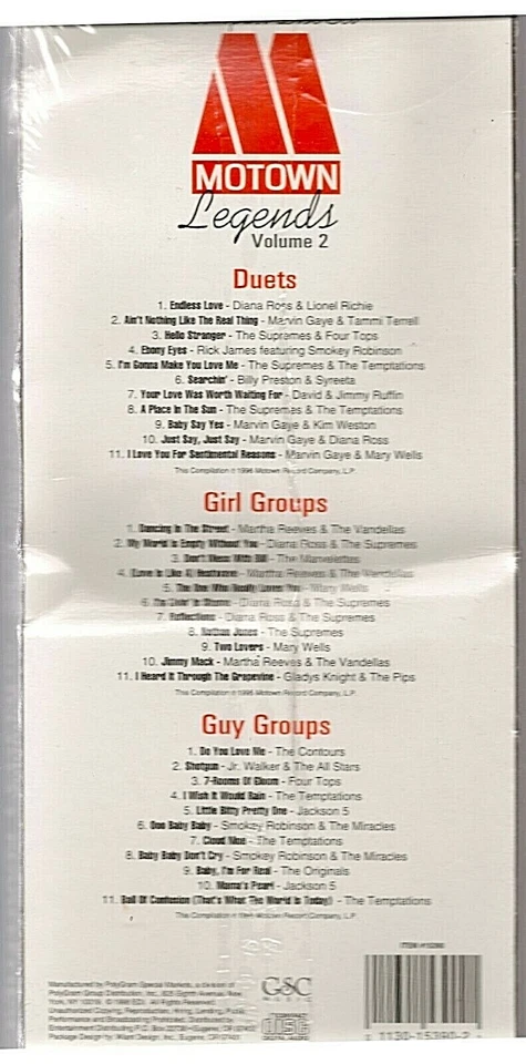 Motown Legends Volume 2 3-CD Set Long Box 33 Favorites Temptations Supremes Pips - Image 2 of 2