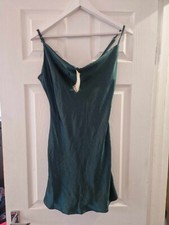 Nasty Gal Forest Green Satin Cowl Neck Mini Slip Dress Size 6 BNWT