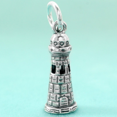 3D Lighthouse Pendant In 925 Sterling Silver Ocean Beacon Charm Pharos For Women