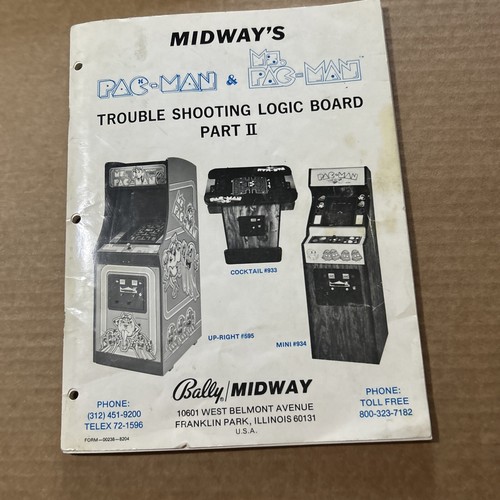 Original Factory Ms. Pac-Man Troubleshooting Part Two Arcade Videospiel Handbuch