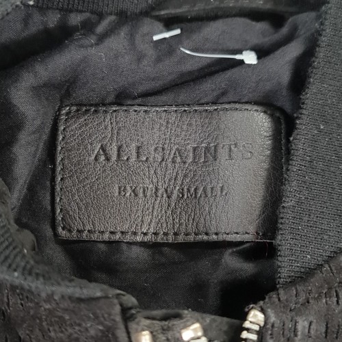 AllSaints Mens Leather Jacket Black XS Suede Goat Skin Perring Bomber Full Zip - Picture 3 of 12