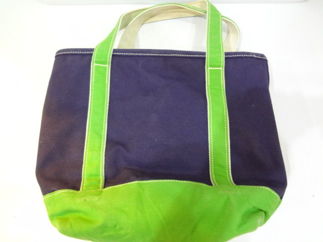 Lands End Navy & Green Zippered Canvas Tote Bag Vintage Made