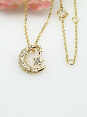 2Ct Round Simulated Diamond Moon and Star Shape Pendant 14K Yellow Gold Plated