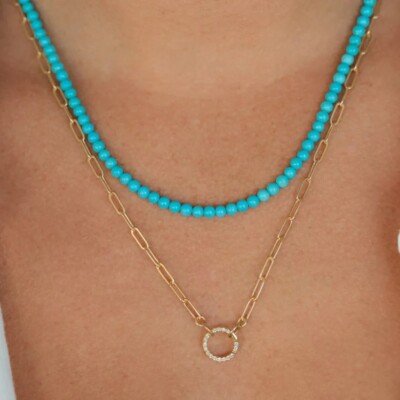 Gemstone Beaded Choker Natural Blue Turquoise 3mm Beads Healing Women Necklace