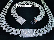 Miami Cuban Prong Designer Link Chain Necklace & Bracelet Plated CZ Jewelry SET