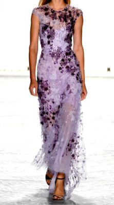 Monique Lhuillier Runway Purple Floral Embroidered Tulle Maxi Long Gown Dress 12