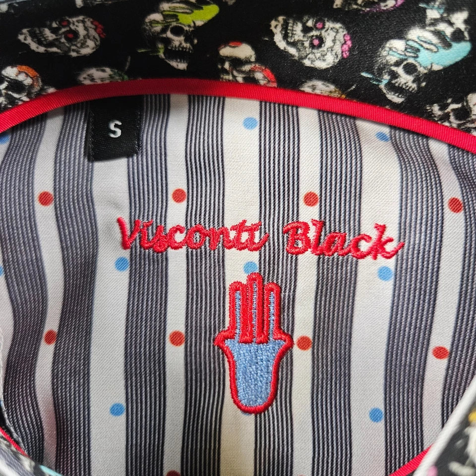 NUEVO CON ETIQUETAS Camisa Visconti Negra Botón Hombres Pequeña Estampado Calavera Manga Larga Negra - NUEVA Foto 3 de 4