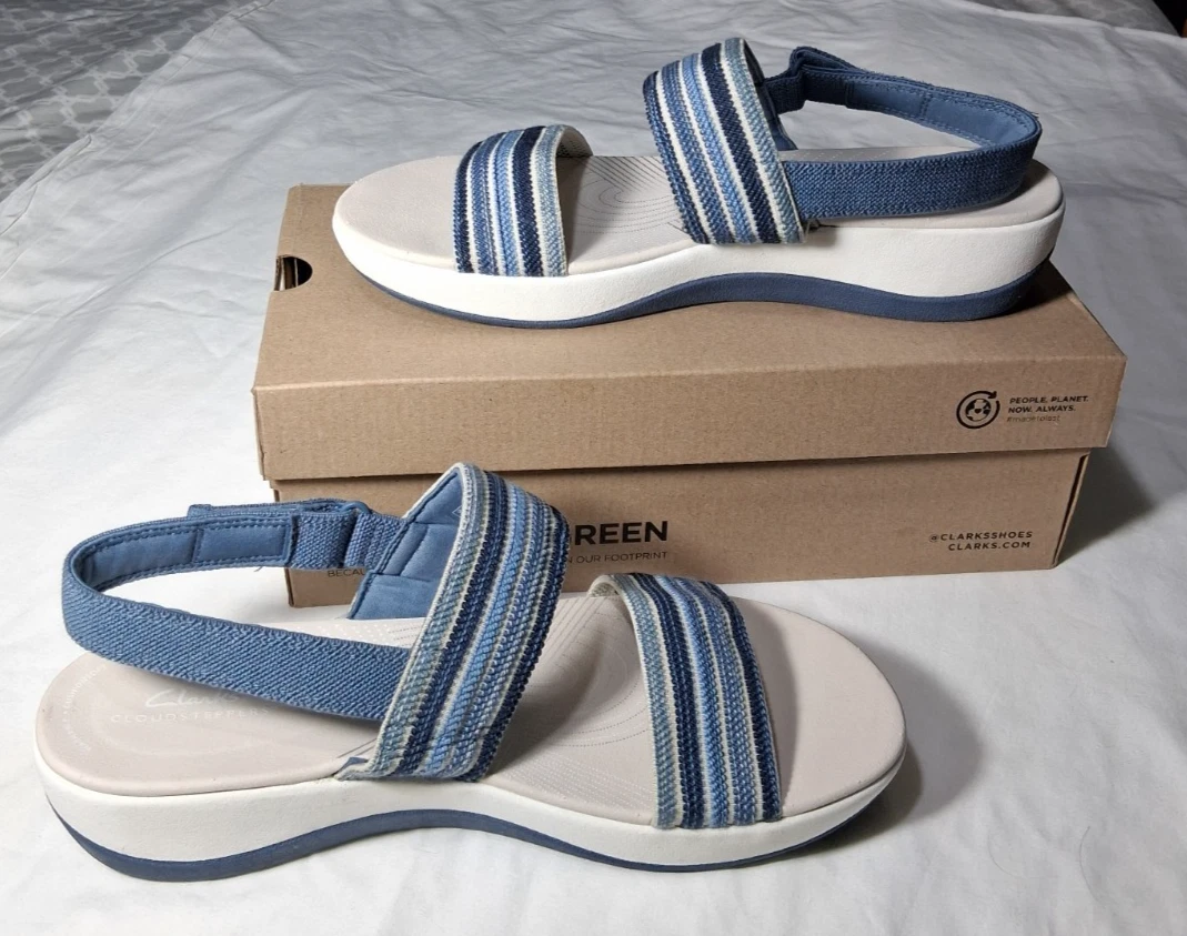 Sandali donna Clarks Cloudsteppers 11 D larghi righe blu Arla Passeggiata