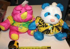 2 1987 Fisher Price Puffalumps Rhino  Panda w shirts Nice Plush 1980s 12" tall