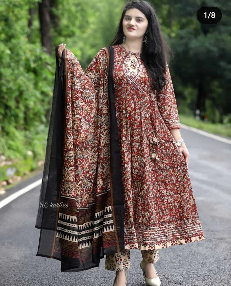 Designer Peach Traditional Cotton Anarkali Gown Suit