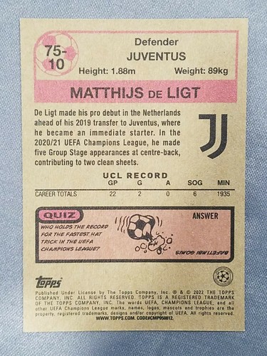 2021-22 Topps UEFA Champions League Matthijs de Ligt 1975 Footballers # 75-10 - Bild 2 von 2
