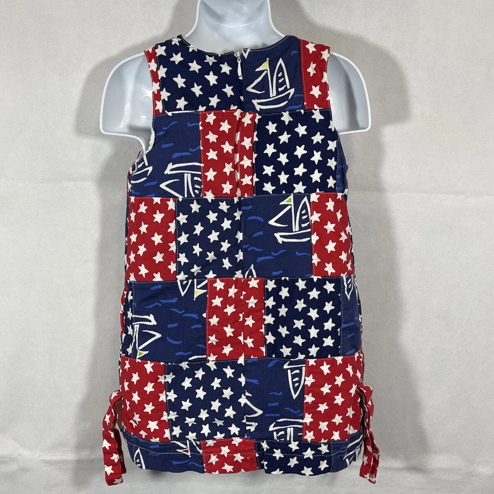 Girls CORKY'S KIDS RED WHITE BLUE STARS Sailboats SLEEVELESS SHIFT DRESS Size 4 - Image 4 of 4