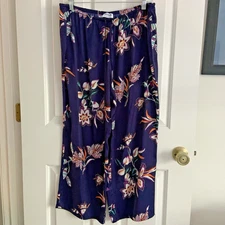 Josie Natori Silky Pajama pants Dark Tropical Floral women sz L