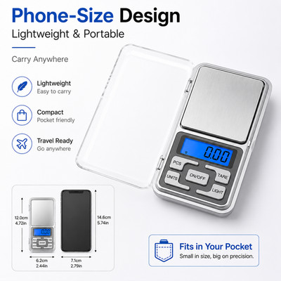 High Precision Mini Pocket Scale 500g/0.01g, Portable Digital Jewelry Scale