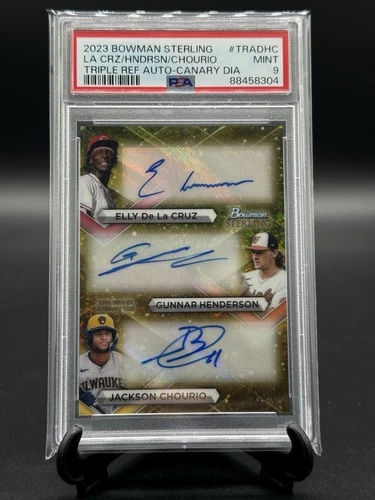 2023 Bowman Sterling De La Cruz/Henderson/Chourio Triple Ref. Auto 1/3 - MINT 9