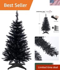 3FT Unlit Black Christmas Tree with 160 Tips - Ideal for Christmas and Halloween