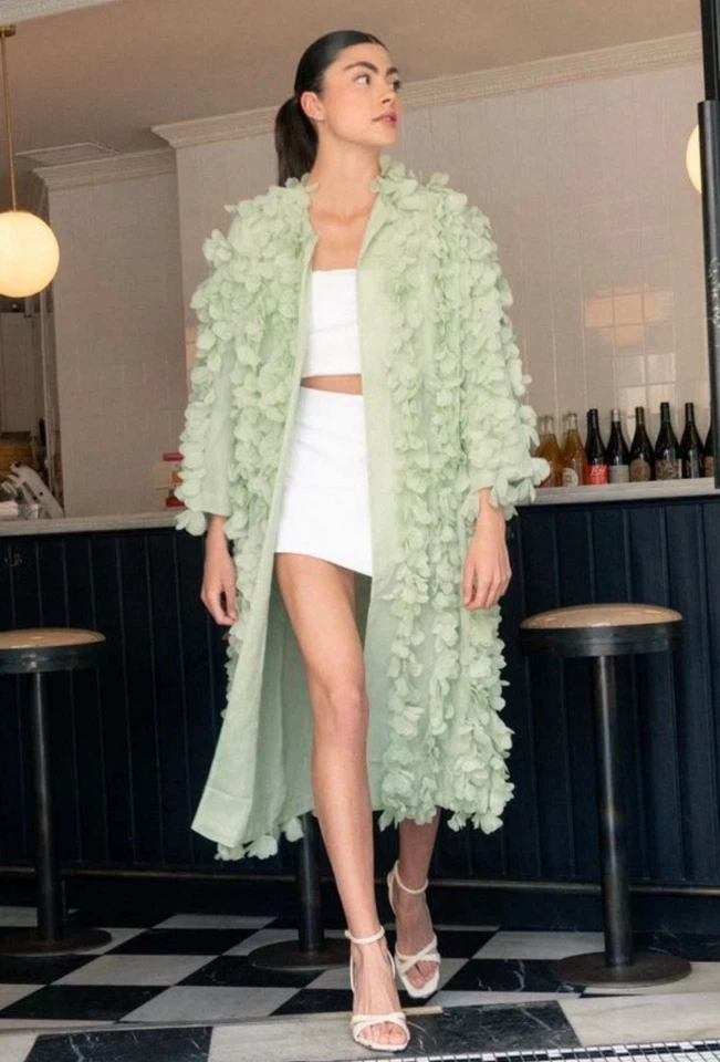 Zara Textured Floral Petal Coat Mint Pastel Green Size M 3920/282 New - Image 3 of 4