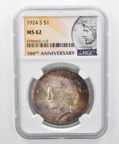 MS62 1924-S Peace Silver Dollar NGC Beautifully Toned *1362