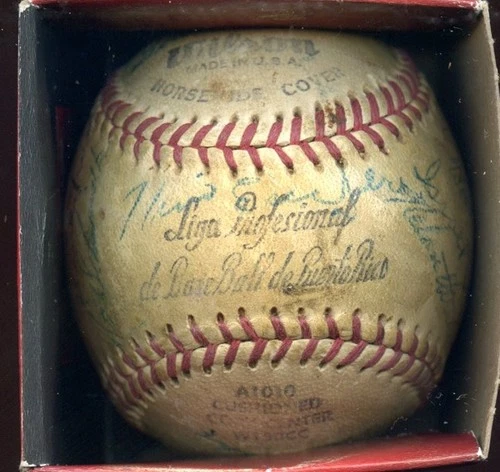1950's Puerto Rican League Team Signed Baseball 22 Signatures