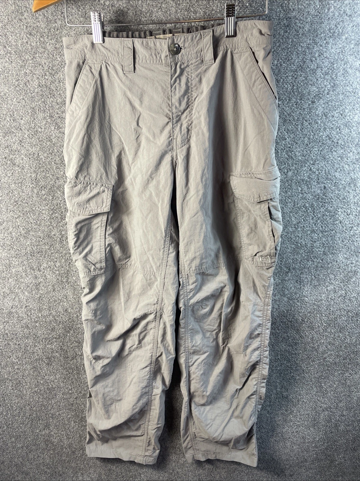 REI Cargo Pants Gray Sz 32L Nylon Hiking Outdoors Zip Fly