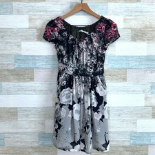 Urban Outfitters Kimchi Blue Floral Fit & Flare Dress Gray Black Pink Womens XS