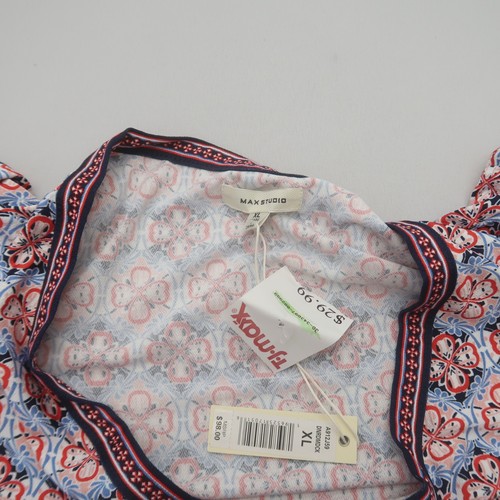 Max Studio Faux Wrap Midi Dress Size XL Boho Non Wrinkle Print Short Sleeve NWT - Picture 6 of 9