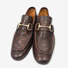 Gucci GG Monogram Leather Horsebit Loafers Br...