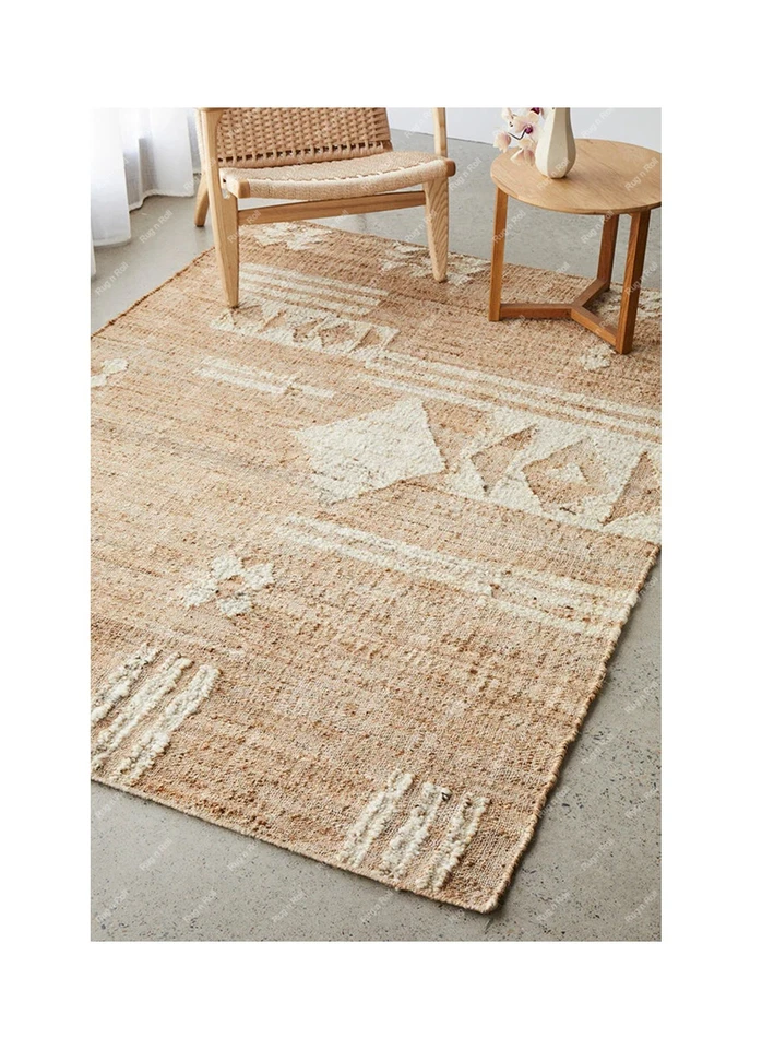 Alfombra moderna de yute, cáñamo natural y crema para sala de estar, dormitorio Kilim Foto 4 de 4
