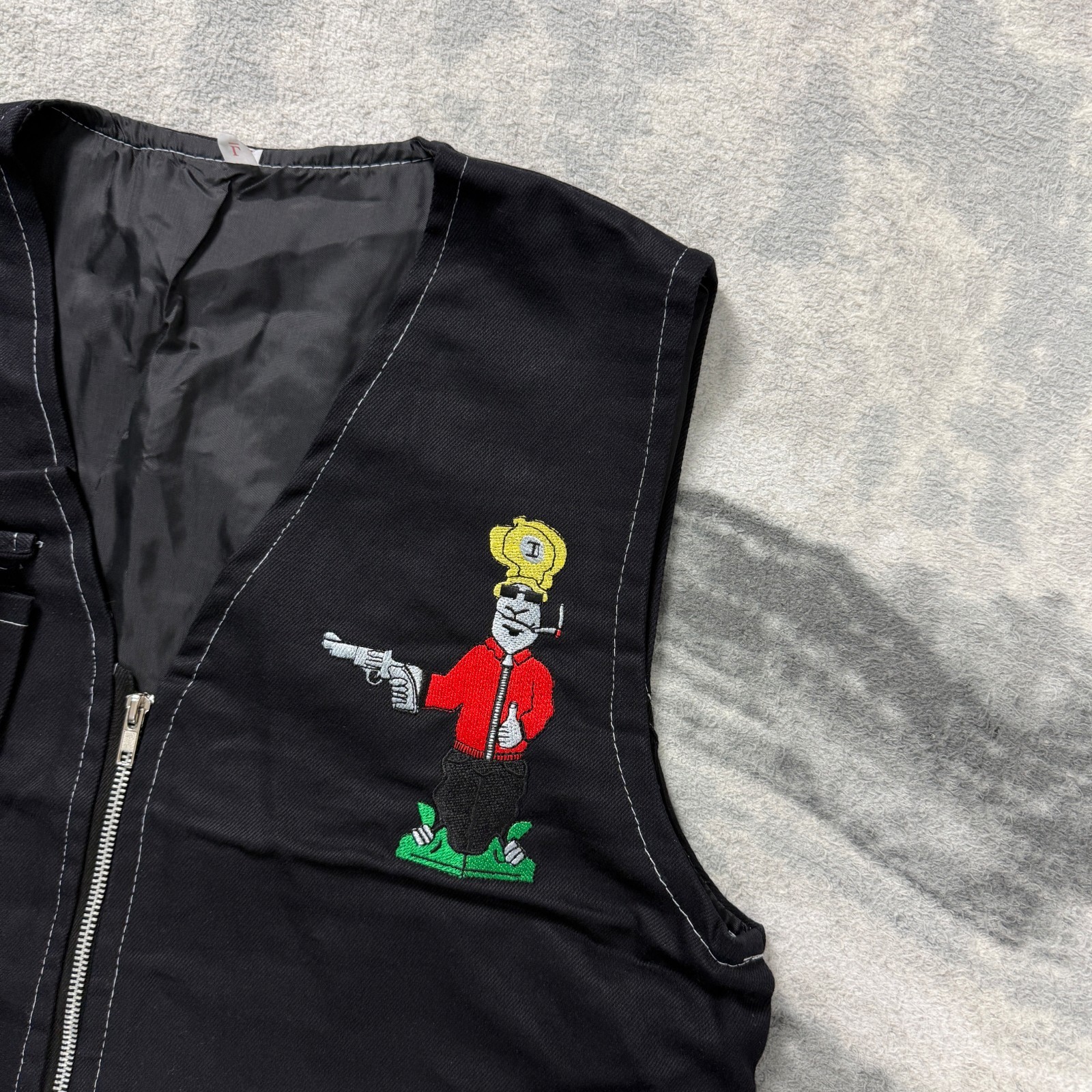 VTG Crime Explore 24-7 Cartoon Bandit 90's Sz Lrg Black Utility Field Vest Gilet image 2