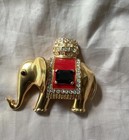 Vintage Ciner Elephant Rhinestones Brooch Enamel Gold Tone Maharaja Howdah MINT — photo 4