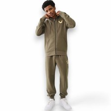 True Religion 2 PC Sweatsuit Olive Green Men's Fleece Tracksuit Gift Set NWT