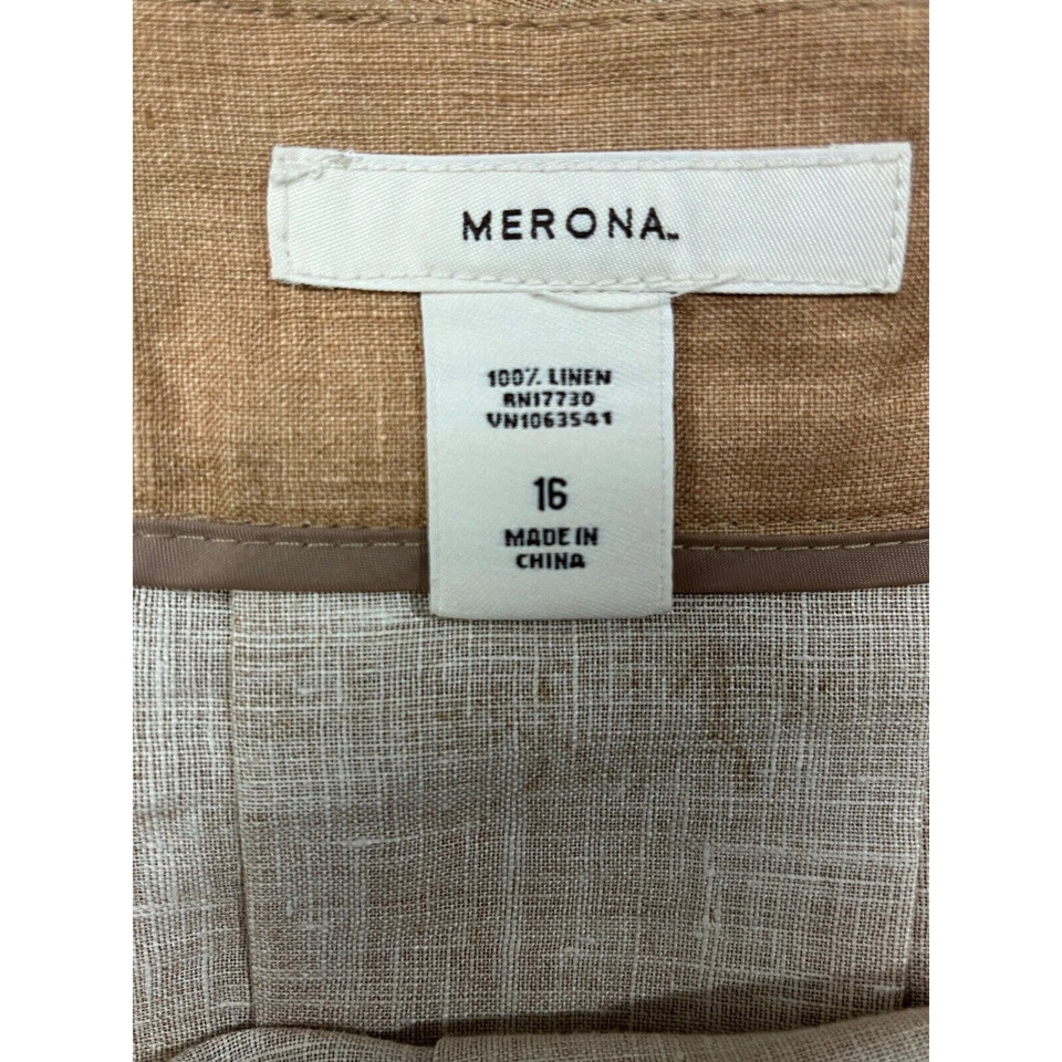 Merona 短裙 100% 亚麻花卉打褶女式 16 码缺陷 — 第 3/4 张图片