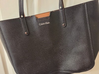 Calvin Klein Tote Handbag Purse RN 54163 Black Leather #S162 | eBay
