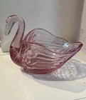 Vintage Fenton Pressed Glass Swan Trinket Dish Dusty Rose Pink Color