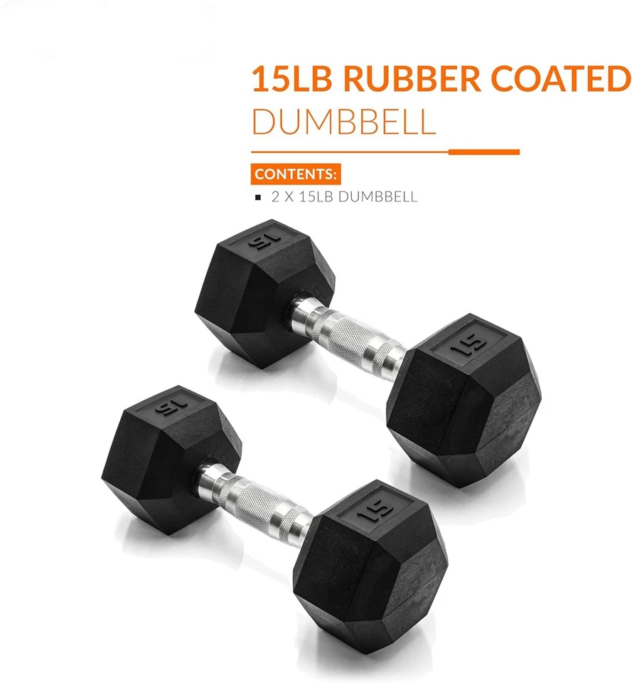 КОЛПАЧОК штанга 15 фунтов с покрытием шестигранные гантели резиновые шестигранные веса домашний тренажерный зал фитнес пара - Изображение 2 из 4