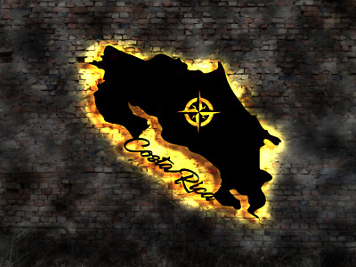 LED Wandbild Costa Rica Land  sign Silhouette Land Karte Autoaufkleber Schild