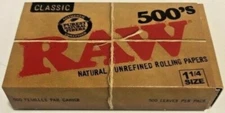 6X RAW CLASSIC ROLLING PAPERS 1 1/4 500s EACH PACK HAS 500 SHEETS 3000 IN TOTAL