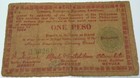 1944 PHILIPPINES  ONE PESO NOTE Serial #130261 worn but scarce Emergency money — photo 2