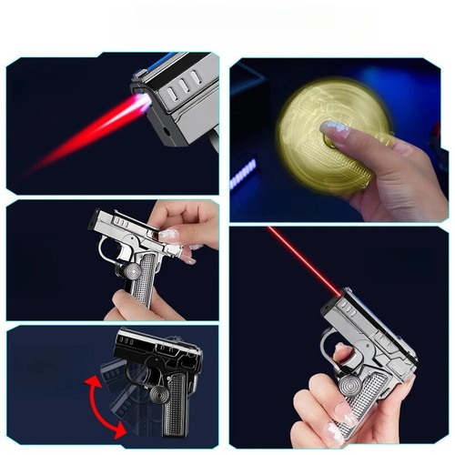 Windproof Double Folding Inflatable Lighter Metal Jet Red Flame Fashion Gift - Picture 14 of 19