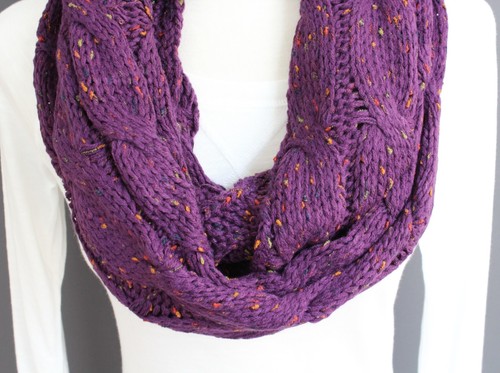 Purple chunky cable knit circle infinity endless loop long soft scarf ...