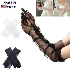 Long Tulle Full Finger Gloves Opera Wedding Bridal Evening Party Prom Costume US