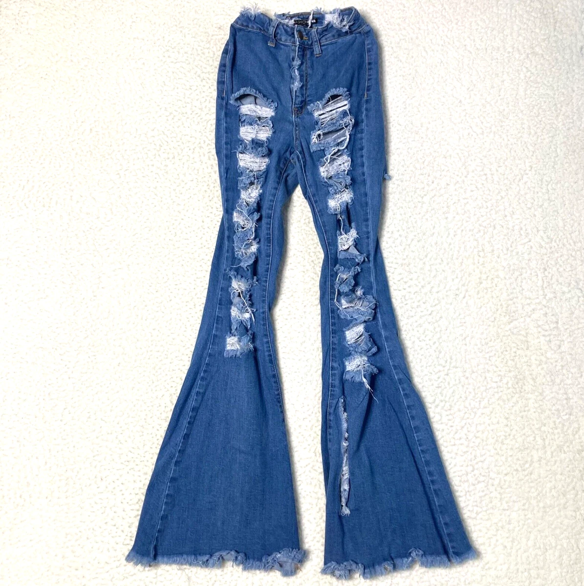 Fashion Nova Bell Bottom Jean Womens 3 Flare High Rise Stretch Denim Pant 26x32