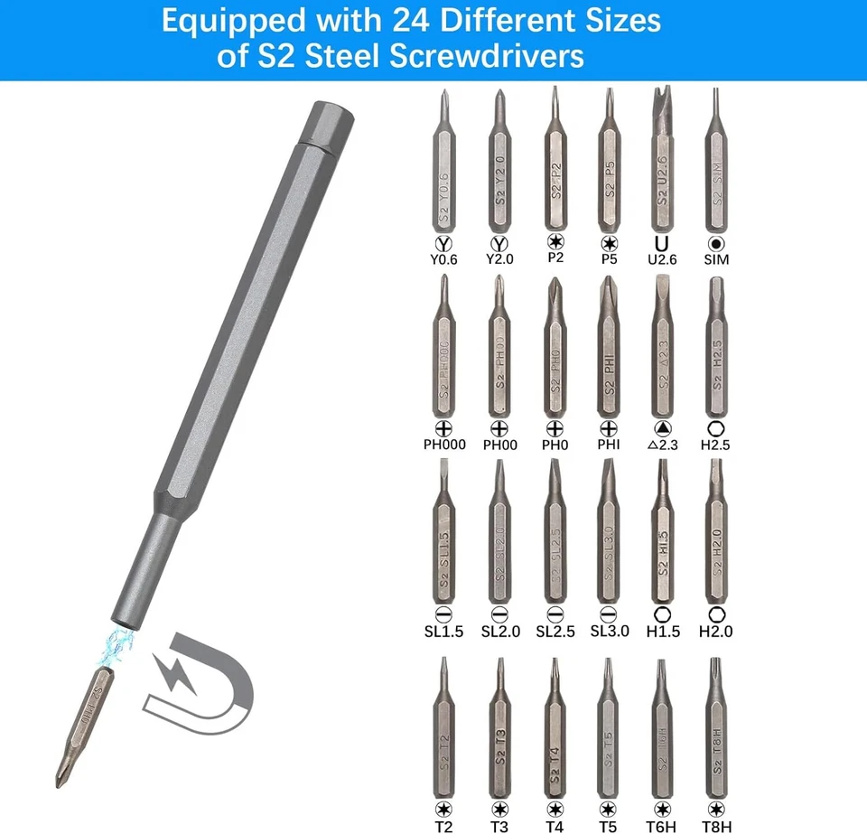 24 in 1 Precision Screwdriver Set with 24Pcs S2 Bits,Electronics Repair Tool Set - Image 2 of 4