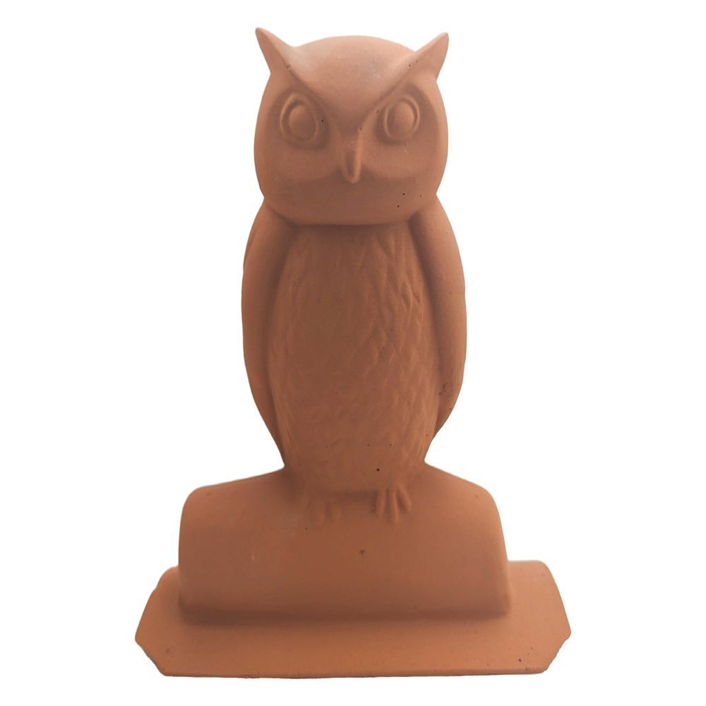 Épis de faîtage hibou rouge en terre cuite artisanale pour toiture traditionnelle